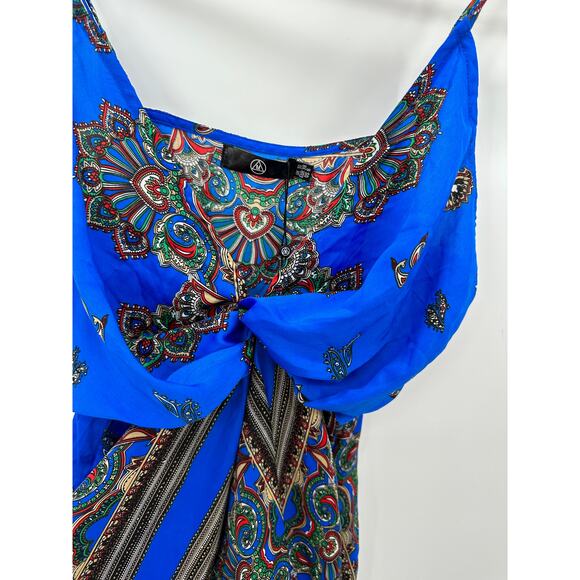 Missguided Blue Paisley Print Twist Front Cami Tank Dress Women's Size 6 NWT - Picture 7 of 13